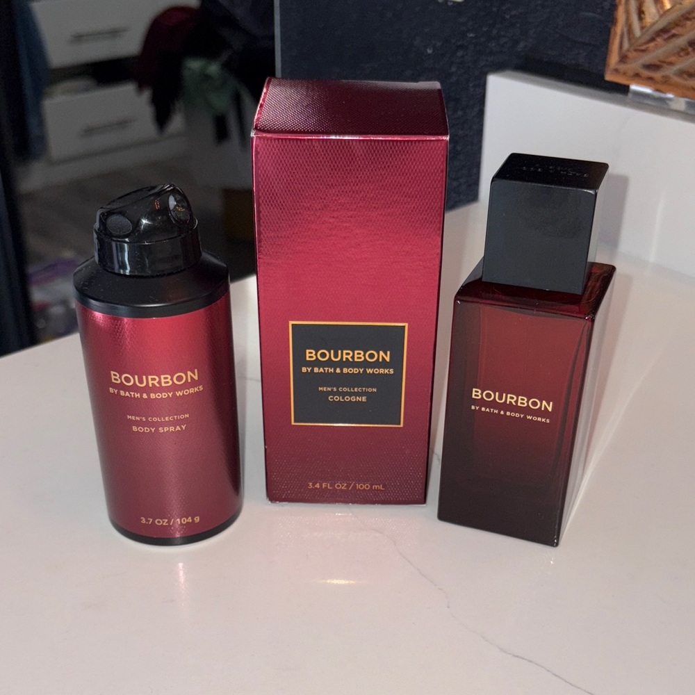 Bath & Body Works Bourbon Men's Collection cologne, and body spray set
